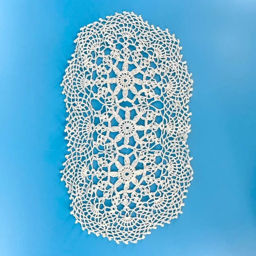 70s Crochet Doily Oval Cottage 1970s Vintage